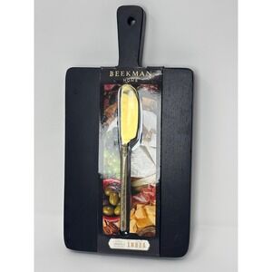 Beekman Home Wood Paddle Board with Gold Spreader Black Serving Charcuterie Set